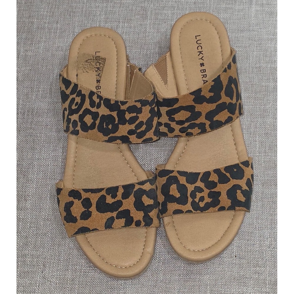 Lucky Brand Wyntor Leopard Print Leather Wedge Slide Sandals Womens 9M